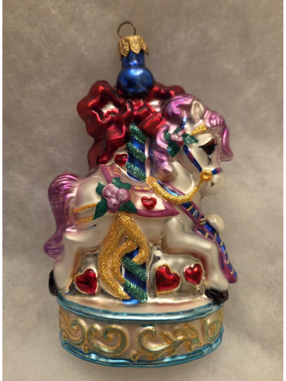 2000 Christopher Radko Sweet Carousel Horse 6" Glass Handpainted Ornament, Mint